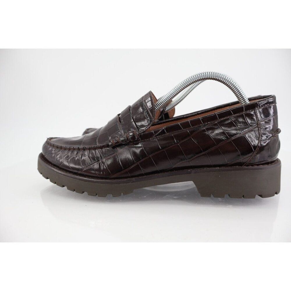 Cole Haan Geneva Platform Penny Loafers Croc Embossed Leather Womens 11 B Brown - Picture 5 of 13
